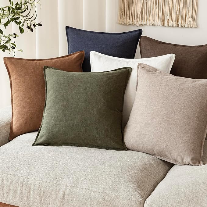 Foindtower Linen Solid Decorative Throw Pillow Covers 26x26 Natural Linen | Boho Farmhouse Morden Pillowcase,Pack of 2 Soft Accent Cushion Covers,Rustic Home Decor for Chair Couch Bedroom Living Room