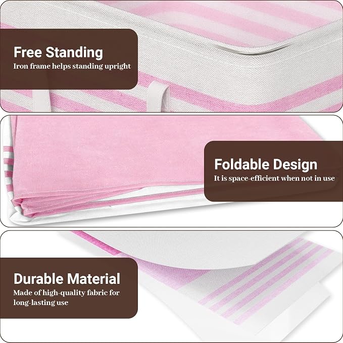 WOWBOX 2 Pack Laundry Baskets, Collapsible Dirty Clothes Laundry Hampers | with Reinforced Handles, Waterproof Coating, 2 Pack for Clean & Dirty Clothes, for Bedroom, Bathroom, Dorm (75L Pink)