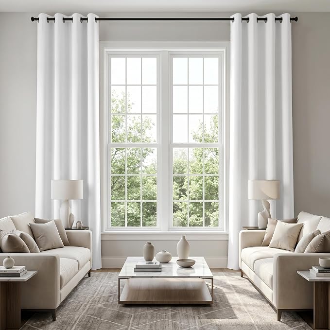 KOUFALL 120 Inch Blackout Curtains, 10 FT Extra Long White Thermal Insulated Room Darkening Grommet Drapes for Living Room, 52“W x 120”L Inch Length, 2 Panels Set