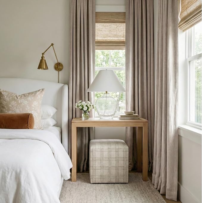 RYB HOME Natural Beige 100% Blackout Linen Curtains 78 Inches for Bedroom | Rod Pocket Back Tab, Thermal Insulated Privacy Assured, for Bedroom Office Nursery Living Room Dormitory, W52 x L78, 2 Panels
