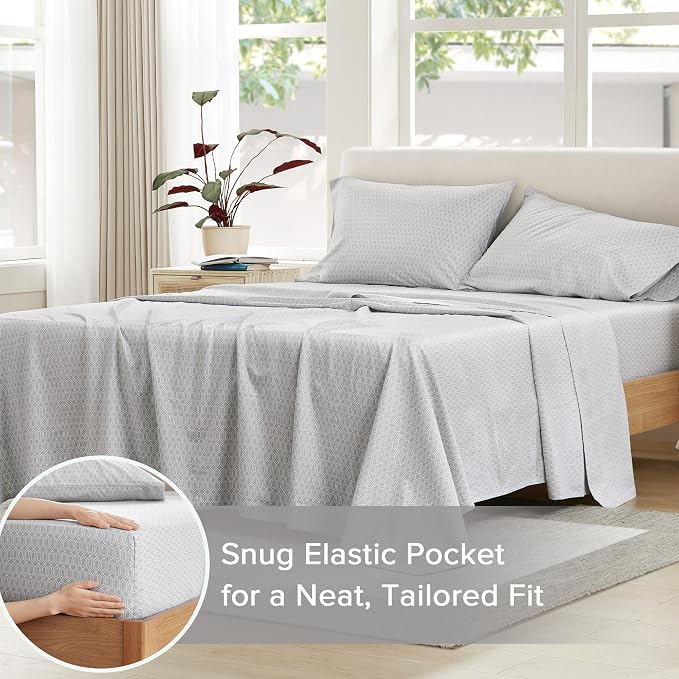 Comfort Spaces 100% Cotton Sheet Set Breathable, Lightweight, Soft with 14" Elastic Pocket Fits up to 16" Mattress, All Season Cozy Bedding, Matching Pillow Case, Full Diamond Taupe 4 Piece | Crisp, Cool & Breathable Bed Sheets, 14" Deep Pocket Fits Up...