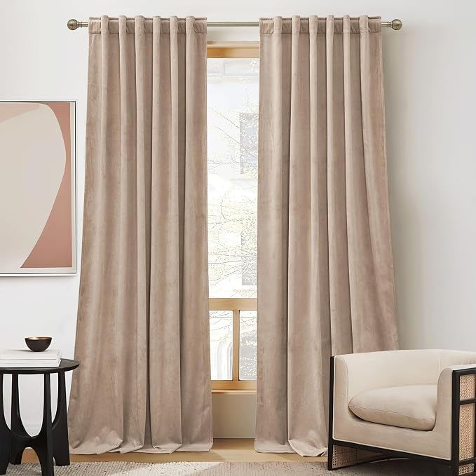 RYB HOME Velvet Closet Curtains 84 inches, Room Darkening Thermal Insulated Privacy Back Tab Drapes for Doorway Enterway, Dormitory, Blush, W 42 x L 84 inches, 2 Panels Set