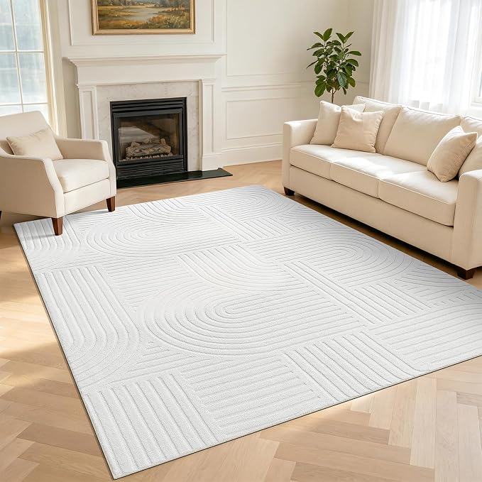 Pauwer 5x7 Area Rugs for Living Room, Modern Non Slip Washable Rug, White | Arch Pattern, Soft Fluffy, Neutral, Boho Accent, Solid Color Floor Carpet, For Kids Room Dining Room Nursery Entryway