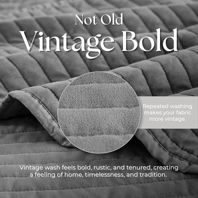 DOWN HOME Cali King Quilt Bedding Set with Shams, Vintage Washed Quilted Blanket Thin Comforter Lightweight Bedspread Coverlet Bed Cover, Brushed Microfiber Stripe Stitching, Ash Gray, 111"x92"