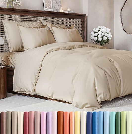 Duvet Cover Queen Size - Extra Soft 3 Piece with Zipper Closure - Wheat | Extra Soft, Breathable, Queen Duvet Cover 90" x 90" with 2 Pillow Shams, Zipper Closures & Ties, Women, Men, Kids & Teens