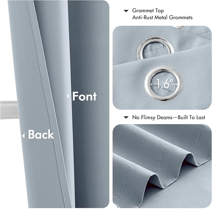 MIULEE Blackout Curtains for Bedroom 2 Panels 40 x 63 Inch Long Light Blue | Thermal Insulated, Living Room Darkening Grommet Drapes, Noise Reducing, Light Blocking Window Treatments