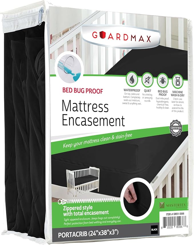 Guardmax Portacrib Mattress Encasement with Zipper, Waterproof, Bed Bug Proof, and Dust Mite Proof Mattress Protector for Bed up to 3" Deep, Zippered All Around Jersey Knitted Mattress Cover