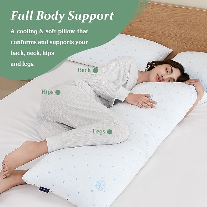 Dreamood Cooling Body Pillow Shredded Memory Foam with Pillowcase for Adult | Adjustable Foam Pregnancy Long Full Bed Body Pillows for Adults Side Sleeper - with Washable Cooling&Soft Double-Sided Cover