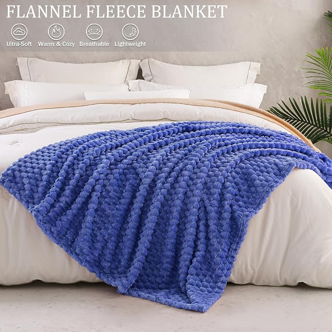 Exclusivo Mezcla 3D Fleece Queen Size Blanket for Bed, Cobalt Blue | Extra Soft Fuzzy Plush Lightweight Bed Blankets, Cozy Fluffy Decorative Blankets for All Seasons, 90x90 Inches