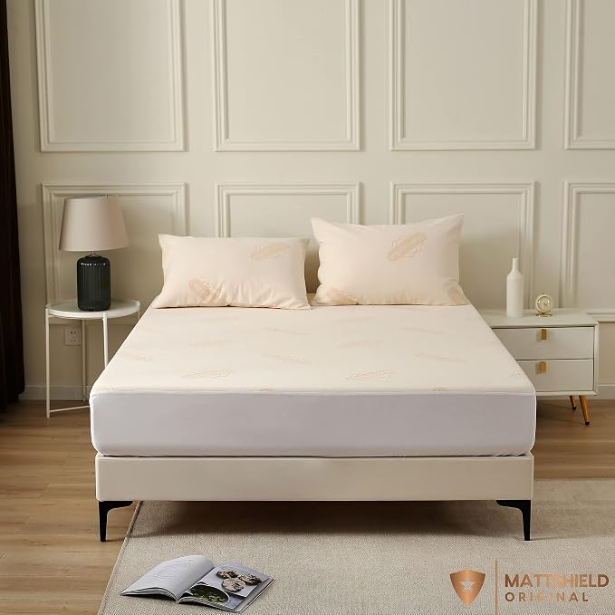 Waterproof Organic Mattress Protector Queen Size – Premium Soft Organic Cotton Surface Mattress Cover – Noiseless & Breathable 250 GSM Mattress Pad – Deep Pocket Fitted Design