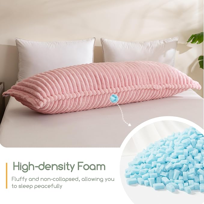 HIGOGOGO Memory Foam Body Pillow, Thickened Large Long Bed Pillow for Adults, Full Body Pillow with Removable Pillow Cover (20x54 Inch), Pink