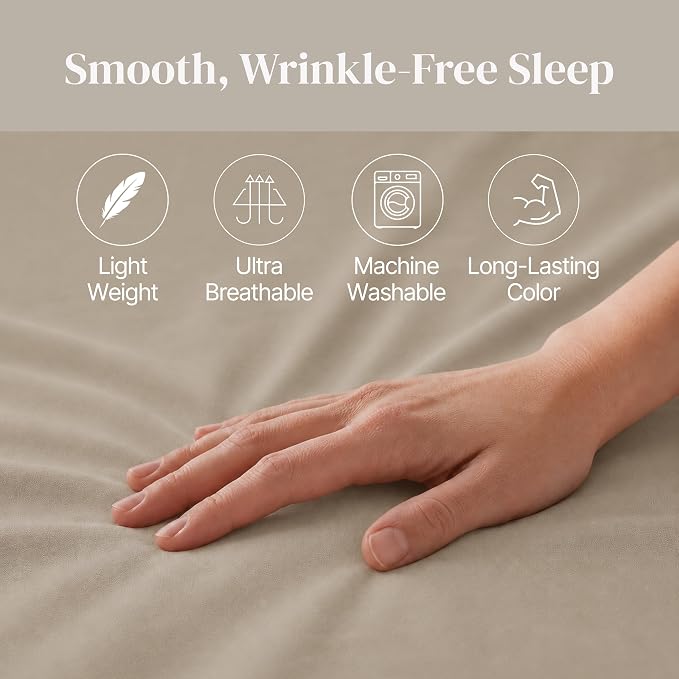 Modern Threads Soft Microfiber Solid Sheets - Luxurious Microfiber Bed Sheets - Includes Flat Sheet, Fitted Sheet with Deep Pockets, & Pillowcases Taupe Queen