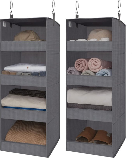 GRANNY SAYS 4-Shelf Hanging Closet Organizer, Foldable Storage, Gray | 44 lb Capacity, No-Sag Support, Keeps Clothes Neat, Folds Flat, Fits RV, Dorm & Small Closets, 2 Pack
