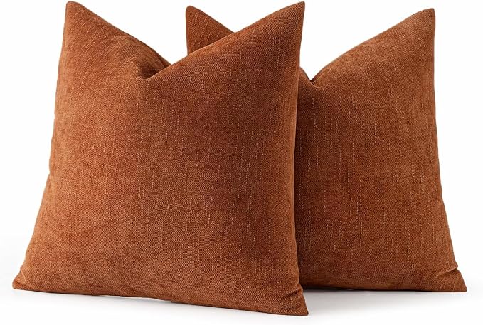 MIULEE Textured Chenille Fall Throw Pillow Covers 22x22 Inch Burnt Orange | Pack of 2 Decorative Soft Throw Pillows, Solid Textured Cushion Covers, Modern Home Decor for Couch Sofa Bedroom Living Room