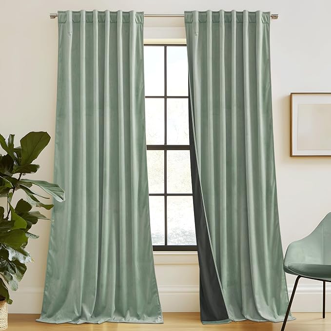 RYB HOME Auqa Velvet Curtains 84 inches for Bedroom Living Room | Thermal Insulated, Privacy UV Blocking, Noise Reducing, Energy Saving, Luxury Window Decor for Kids Room, W52 x L84, 2 Panels