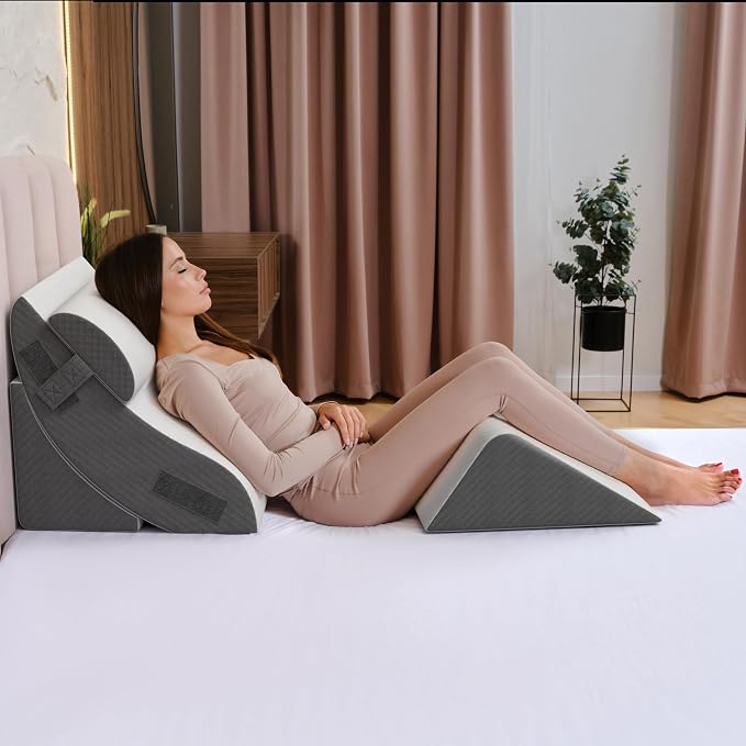 Kolbs 4pcs Orthopedic Bed Wedge Pillow Set | Stylish Chic Plush Velvet Cover | Post Surgery Body Pillow, Wedge Pillows For Sleeping | Acid Reflux and Gerd Wedge Pillow For Sleeping (4 Piece Wedge Set)