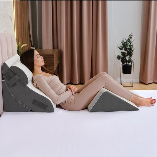 Kolbs 4pcs Orthopedic Bed Wedge Pillow Set | Stylish Chic Plush Velvet Cover | Post Surgery Body Pillow, Wedge Pillows For Sleeping | Acid Reflux and Gerd Wedge Pillow For Sleeping (4 Piece Wedge Set)