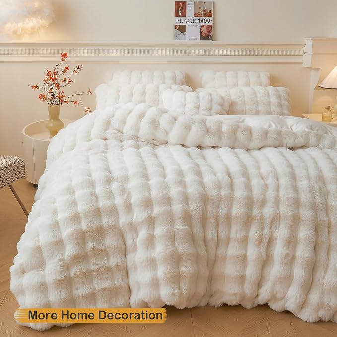 LIFEREVO Fluffy Faux Rabbit Fur Body Pillow Cover 20"x54", Beige | Luxury Bubble Shaggy Ivory Bed Pillowcase with Zipper Closure, Decorative Furry Long Pillow Case for Adults Kids Girls Teens