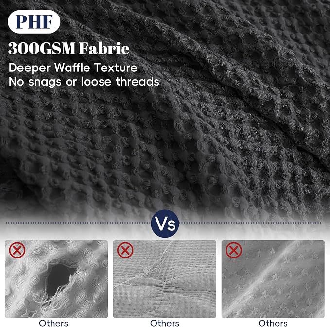 PHF Waffle Duvet Cover Set Queen, Ultra Soft & Breathable, 90"x90", Black | 300GSM Fabrie，No Snagging Textured Honeycomb Comforter Cover for All Season 3pcs, Durable Bedding Duvet Set, Home Decor Gift