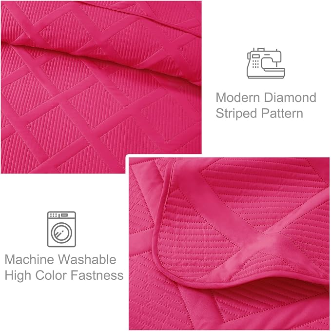 Exclusivo Mezcla Twin Size Quilt Set, Hot Pink | Soft Bedspreads with 1 Pillow Sham, Modern Striped Pattern, Lightweight Bedding Set Coverlets for All Seasons, 68x88 Inch