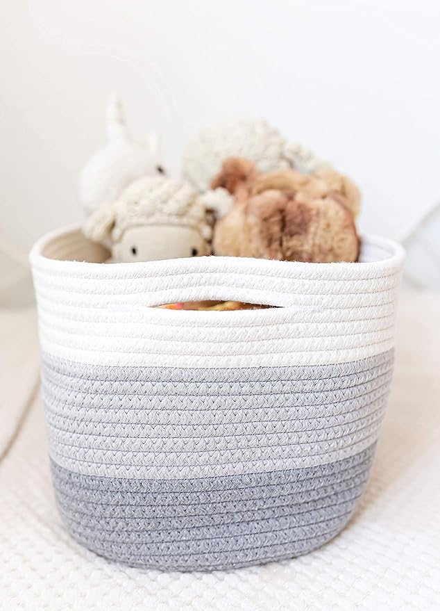 OrganiHaus Cotton Rope Baskets for Shelves, Set of 3, 15x9x10 | Handwoven; a toy bin and organizer for towels, books, or blankets; fits nursery, playroom, or bedroom decor