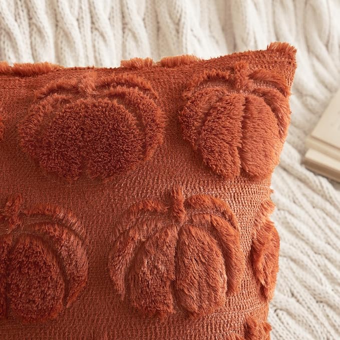 MIULEE Fall Pillow Covers Pumpkin Fall Decor 20x20 Rust | Set of 2 Fall Decorations for Home, Plush Faux Fur Farmhouse Accent Pillowcases, Porch Sofa Couch Cushion Bed Livingroom
