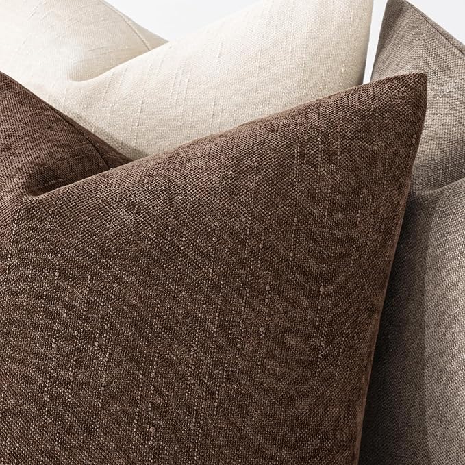 MIULEE 24x24 Inch Euro Textured Chenille Pillow Covers Chocolate Brown | Pack of 2 Decorative Soft Throw Pillows,Solid Textured Cushion Covers,Modern Home Decor for Bed Couch Sofa Bedroom Livingroom