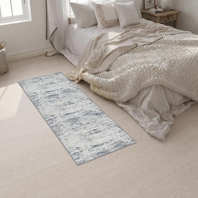 2x5 Washable Runner Rug：Modern Abstract Soft Carpet Blue Grey | For Hallway, Bedroom, Kitchen, Laundry, Bathroom,Door Mat,Modern Abstract,Machine washable,Non-Slip,Stain Resistant,Indoor