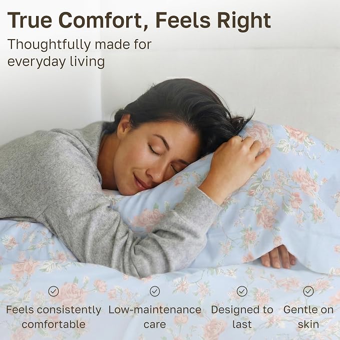 California Design Den Soft 100% Cotton Sateen Twin XL Size Bedsheets, 3 Pcs | 400 Thread Count Backed by Good Housekeeping Seal, All-Around Elastic, Durable, Easy Care, 3 Pc Set - Floral Blue/Pink Print