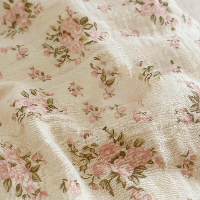 Girls Toddler Kids Duvet Cover Pink Floral Chic Duvet Covers with Ruffles Muslin Cotton Soft Comforter Cover, 47"x59", Soft Lightweight, Machine Wash, No Pillowcases/Comforter