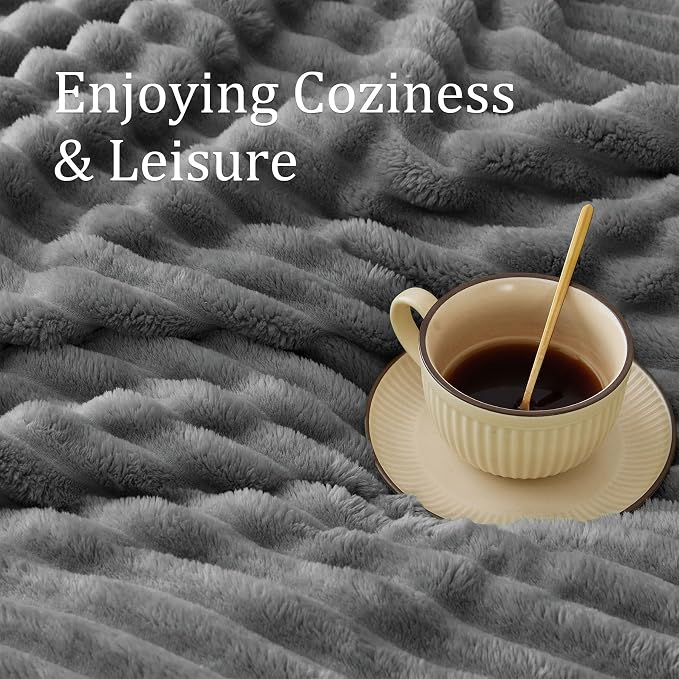 BEDELITE Ribbed Full Size Blanket for Bed, Cream, 84"x90" | Ultra-Soft Plush Fleece, Warm Yet Lightweight, Ribbed Texture, Home Decor, Machine Washable, Giftable, All-Season Use