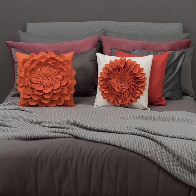 OiseauVoler Fall 3D Sunflower Throw Pillow Cover Decorative Handmade Pillowcase Cushion Cover Case for Home Sofa Bed Living Room Decor 18x18 Inch Pumpkin Orange