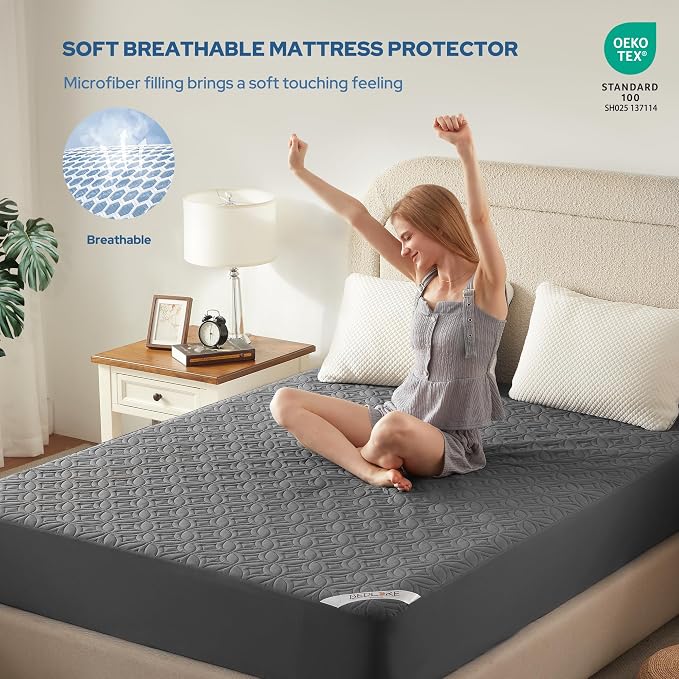 2 Pack Waterproof Mattress Protector Queen Size, Deep Pocket Fit, Washable | Bedlore Soft Breathable Bed Mattress Cover Pad, Fits 6-18 Inch Deep Mattresses, Ideal for Bedroom, Hotel, Gray