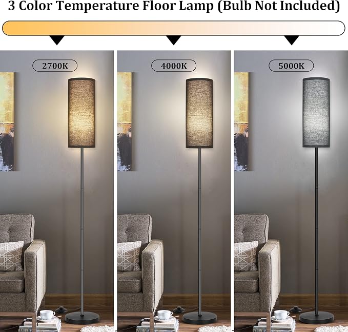 PARTPHONER Floor Lamp for Living Room, Modern Standing Lamps with Lampshade, Minimalist Tall Lamp with Foot Switch for Living Room, Bedroom, Kids Room, Office(Bulb Not Included)