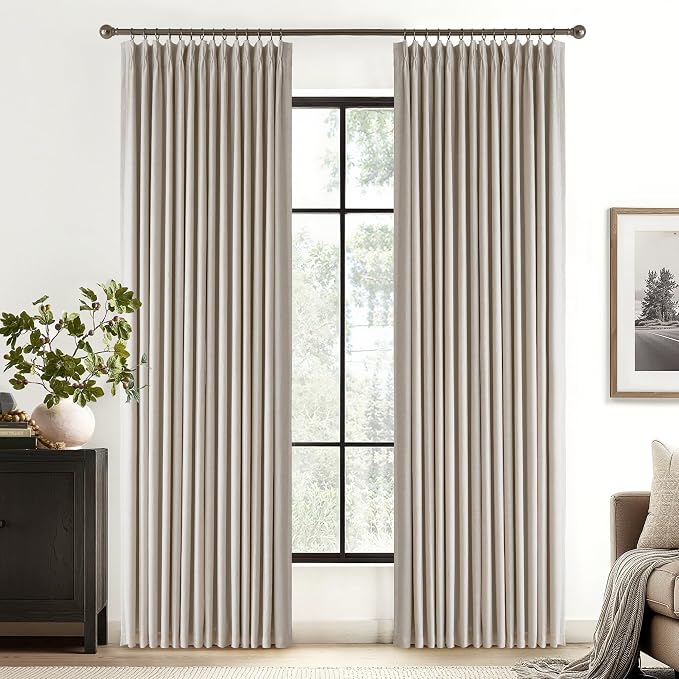 RYB HOME Linen Blackout Curtains 96 inches Long, 100% Blackout Noise Reducing Thermal Insulated Natural Textured Curtains for Farmhouse Dining Room, Taupe, 40" W x L96 L, 2 Panels Set