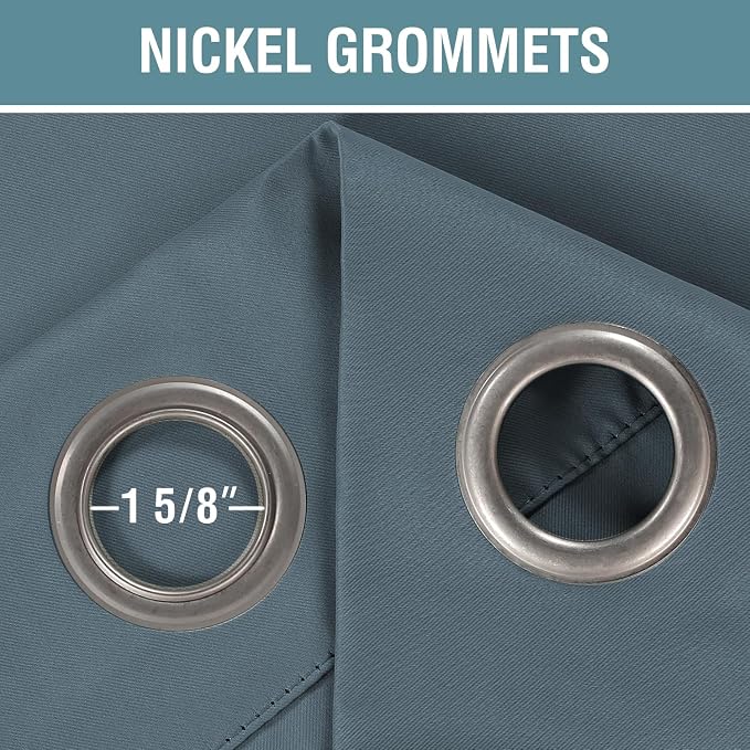 H.VERSAILTEX Blackout Thermal Insulated Curtains 63 Inche Length Light Blocking Curtain Panel Energy Saving Ultra Soft and Smooth Grommets Drapes for Bedroom (One Panel, Stone Blue), 52'W x 63'L