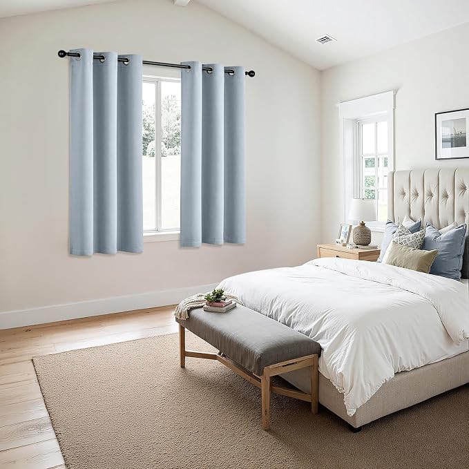 MIULEE Blackout Curtains for Bedroom 2 Panels 40 x 63 Inch Long Light Blue | Thermal Insulated, Living Room Darkening Grommet Drapes, Noise Reducing, Light Blocking Window Treatments
