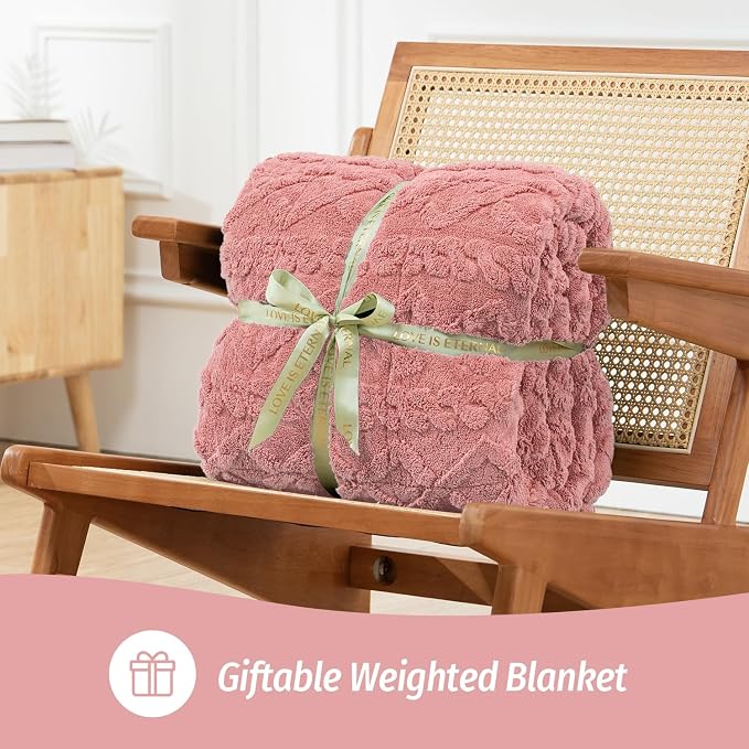 Weighted Blanket for Adults Twin Size 15 lbs 48" x 72" Apricot Pink | Better Sleep, Relax Body & Mind, Dual Sided Soft Fuzzy Heavy Throw Blankets, Jacquard Knitted, Chunky Fluffy, Warm Hug, Gift