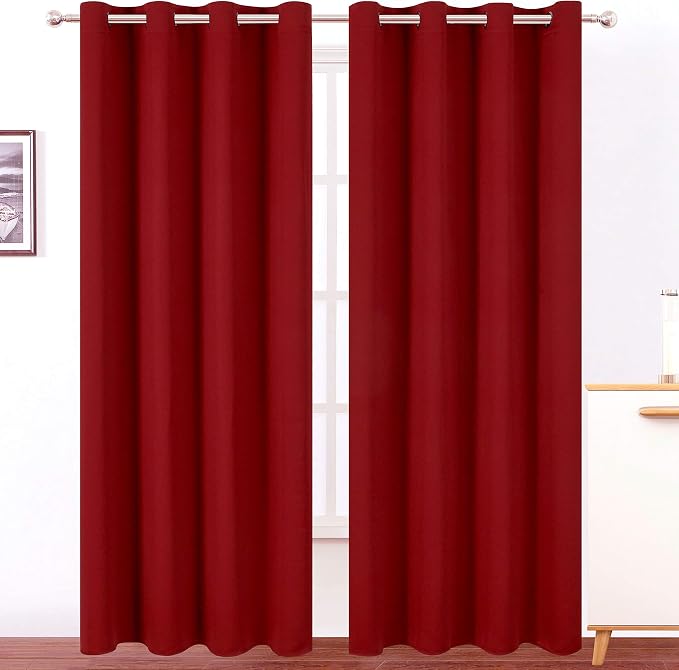 Dark Red Thermal Blackout Curtains/52 x 95 Inch/Set of 2 Panels Room Darkening Curtains for Bedroom