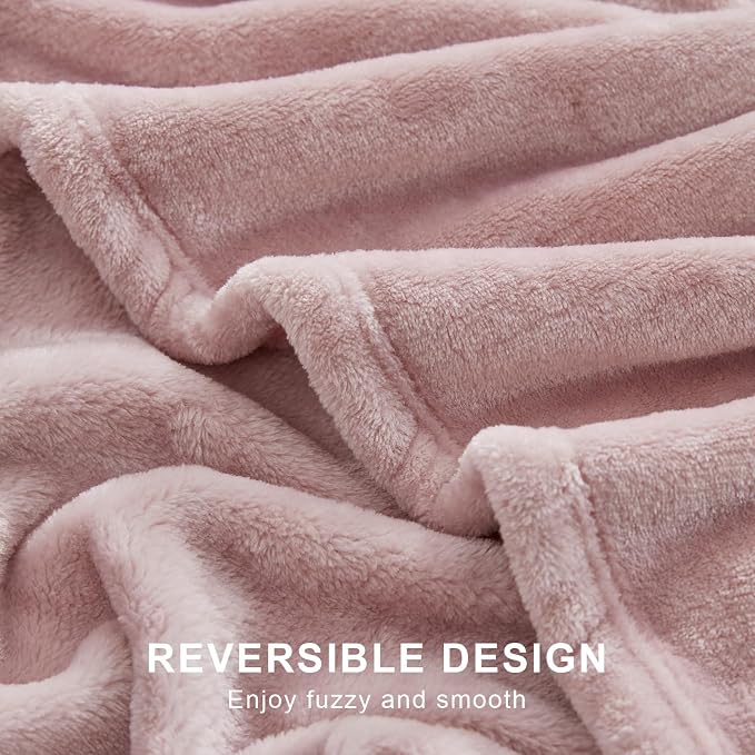 Hansleep Queen Pink Fleece Blanket, Soft Flannel Bed Blanket | Fuzzy Cozy Blanket 90x90 Inches, Multi-use for Bed, Sofa, Couch, Travel, Camping, All Season Warm Lightweight Cover