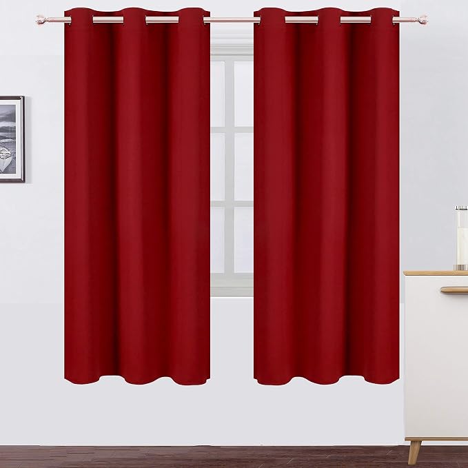 Red Thermal Blackout Curtains/42 x 72 Inch/Set of 2 Panels Room Darkening Curtains for Bedroom