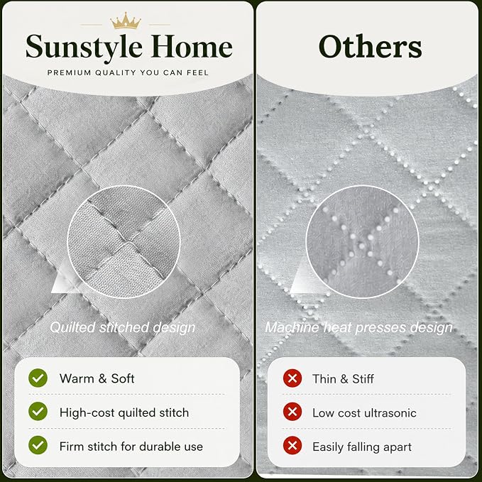 SunStyle Home Twin Quilt Set, Lightweight Bedding Bedspreads,Light Grey | Soft Coverlet With 2 Pillow Shams,Morden Style Quilts for All Season, Suitable for Bed,Couch,Bedroom,Guest Room,68"X86"