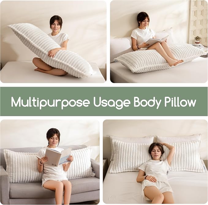 HIGOGOGO Memory Foam Body Pillow, Thickened Large Long Bed Pillow for Adults, Full Body Pillow with Removable Pillow Cover (20x54 Inch), Beige