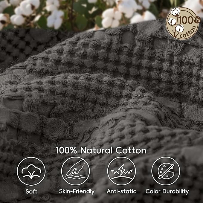 PHF Lightweight 100% Cotton Waffle Blanket for Bed, Twin XL, Charcoal Grey | Pre-Washed Soft Cotton Comfort, Breathable Layering Warmth for Fall & Winter, Couch & Guest Room, Couch, Home Decor & Gifts