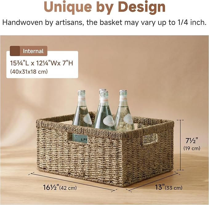 StorageWorks Extra Large Wicker Basket, Seagrass Storage Basket, 1-Pack | Seagrass Baskets with Handles, Wicker Baskets for Organizing, Wicker Storage Baskets for Shelves, Woven Basket for Storage