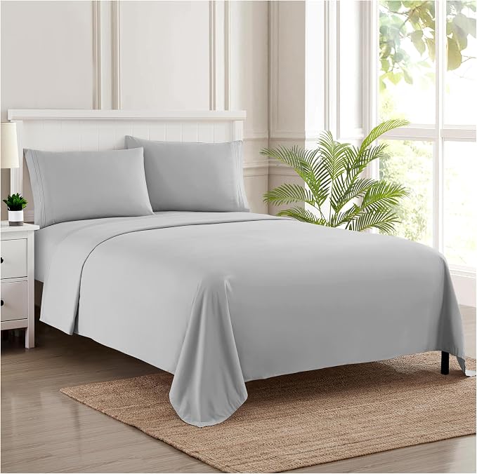 Split King Sheets - Breathable Luxury Sheets with Full Elastic & Secure Corner Straps Built In - 1800 Supreme Collection Extra Soft Deep Pocket Bedding Set, Sheet Set, Split King Size, Silver