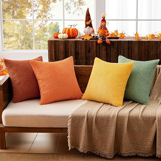 MIULEE Fall Decorative Throw Pillow Covers Yellow Rust Green 24x24 | Set of 4, Vintage Retro Fall Decor, Mix and Match Color Clash Design, Vibrant Cushion Covers for Sofa Couch Bed Living Room