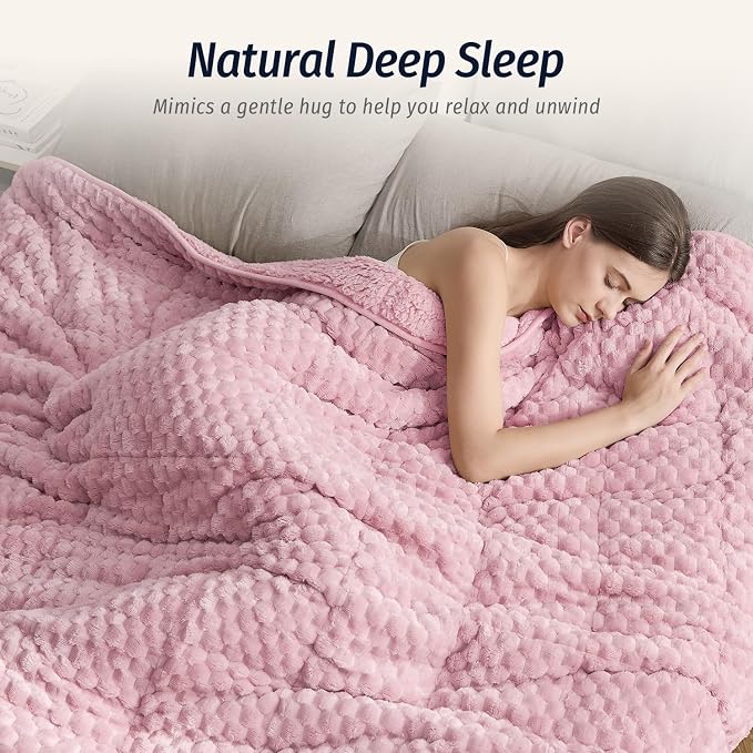 Fleece Weighted Blanket for Adults 60" x 80" 20lbs Fuzzy Blankets Pink | Soft Queen Size Sherpa Weighted Blankets, 3D Imitation Turtle Shell Warm Jacquard Flannel Heavy Blanket for Couch and Bed
