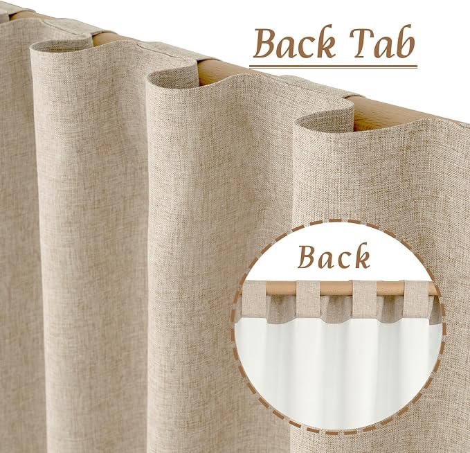 72 Inches 100% Blackout Natural Linen Curtains for Living Room, Linen | Thermal Bedroom Curtains, Privacy, Room Darkening Drapes, Rod Pocket Back Tab, with White Liner, 2 Panels, 52 x 72 Inch