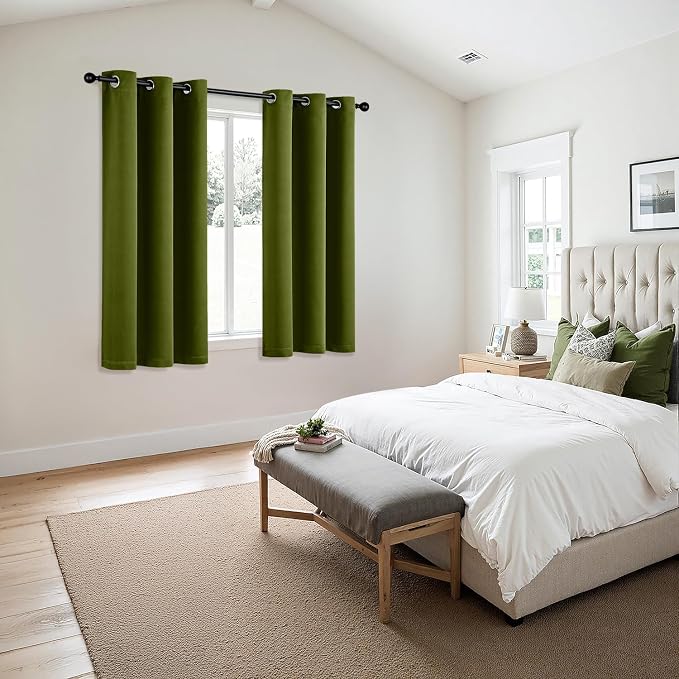MIULEE Blackout Curtains for Bedroom 2 Panel 40"x45" Long Light Olive Green | Thermal Insulated, Living Room Darkening Grommet Drapes, Noise Reducing, Light Blocking Window Treatments